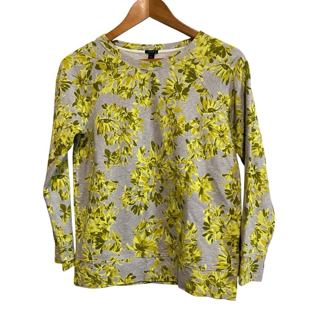 J. Crew Gray Yellow Floral Pullover Cotton Sweatshirt XS NWT Cottage Bloomcore